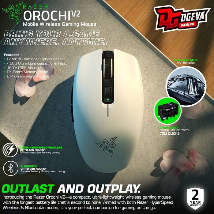 Razer orochi V2 /вес 60г,DPI 18K/мышка/мышь в чёрном и белом ц