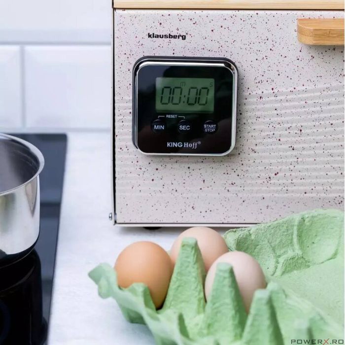 Cronometru de bucatarie, negru, electric, prindere magnetica, Kinghoff