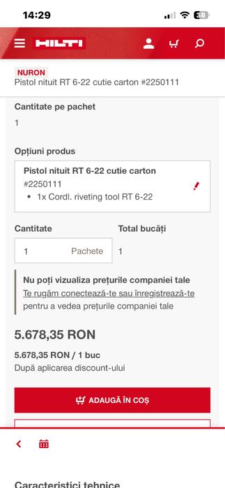 Pistol de nituit Hilti RT 6-22 Nuron-Sigilat