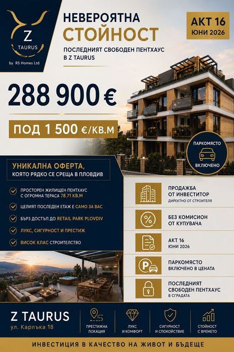 ПЕНТХАУС с ПАРКОМЯСТО, в бутикова луксозна сграда, близо до Младежки