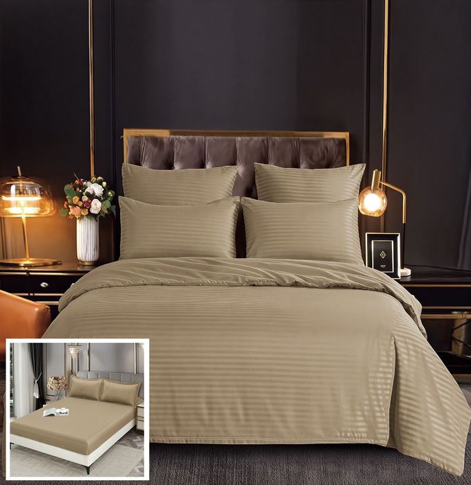 Lenjerie Damasc Onana Dc003, Damasc, 6 Piese, Cu Elastic, Crem