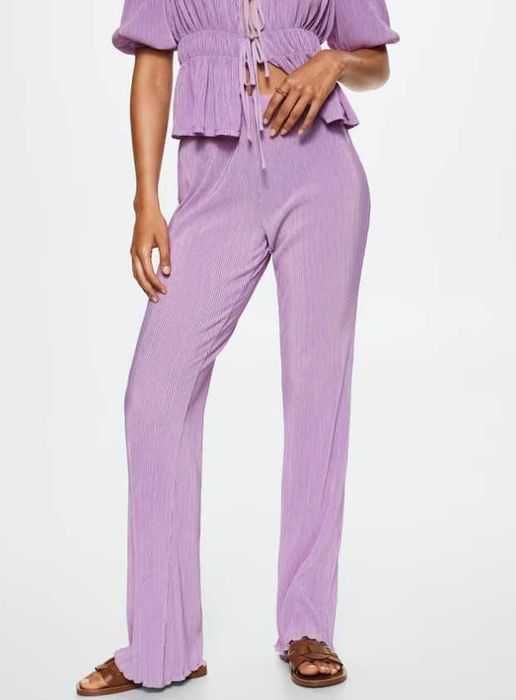 Set Mango - Bluza plisata cu volane si pantaloni, culoare violet, lila
