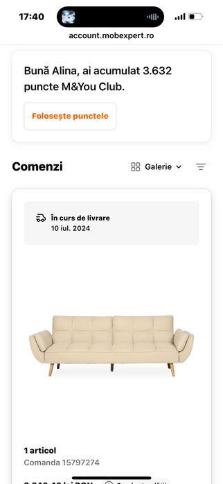 Vand canapea extensibila achizitionata din Mobexpert in stare buna spalata doar profesional !!