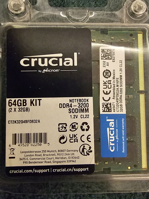 Memorie ram 2x32gb ddr4 sodimm crucial