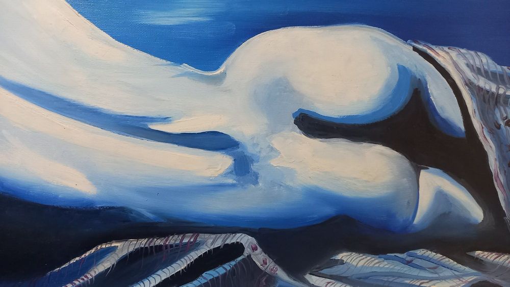 Tablou mare, ulei/panza, Nud Albastru