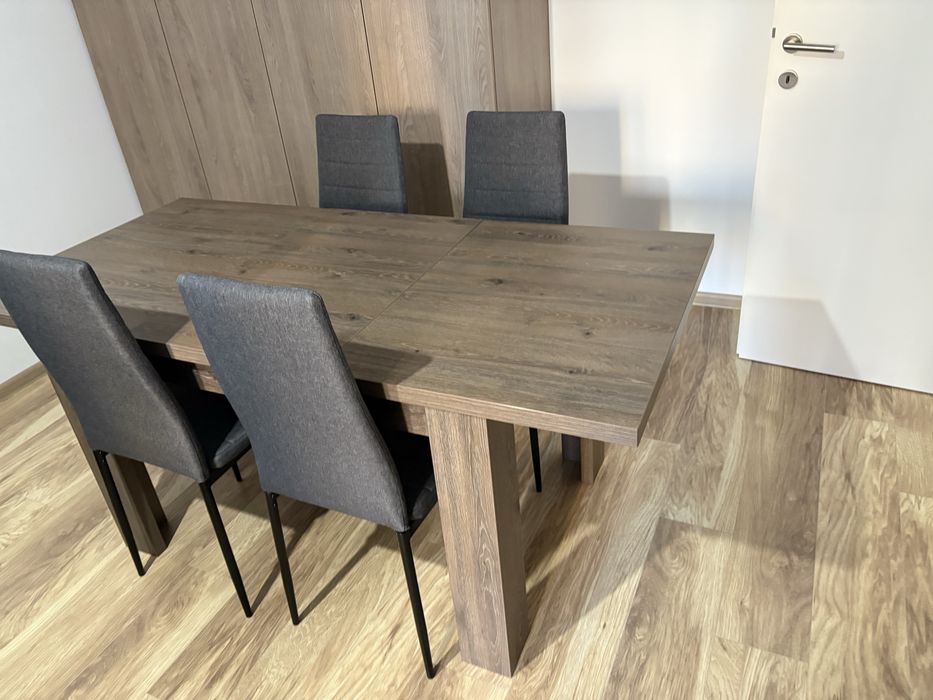 Masă dining extensibilă premium Egger + scaune incluse