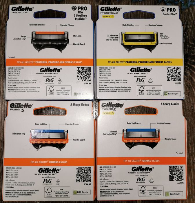 Gillette ножчета за бръснене, Жилет ProGlide, Proshield, Fusion 5 8бр