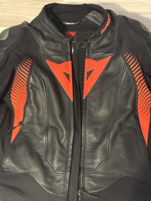 Geaca Dainese de piele Super Speed 4 Black Matt Fluto Red