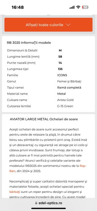 Ochelari de soare Ray-Ban Aviator