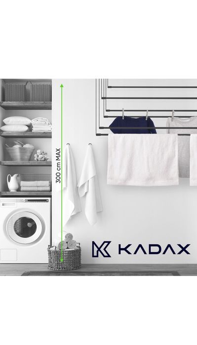 Uscator de rufe de tavan, KADAX, Otel, 100 x 52 x 300 cm, 12 kg, Negru