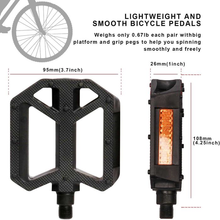 Pedale bicicletă AVASTA ax oțel cu reflector, anti-alunecare Set de 2