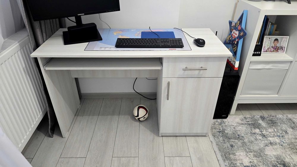 Birou calculator cu sertar si dulap Stefan, stejar alb, 120x50x75 cm