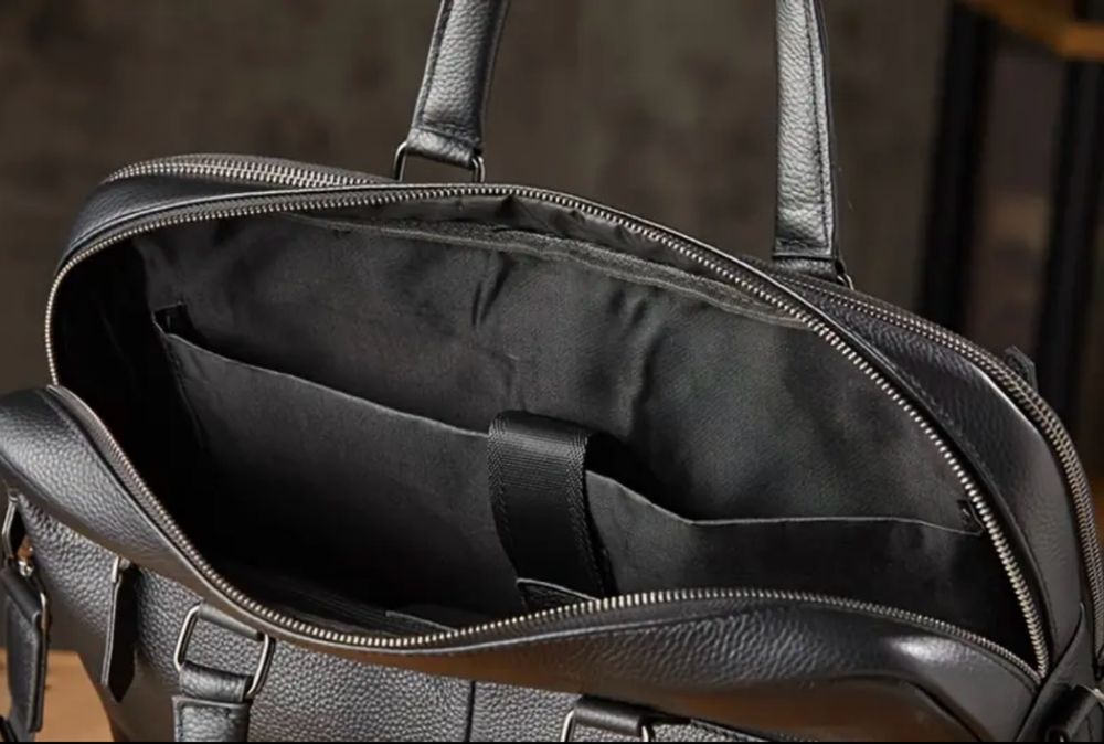 Мъжка универсална бизнес чанта с 3D визия /Черна естест. кожа•Промоция