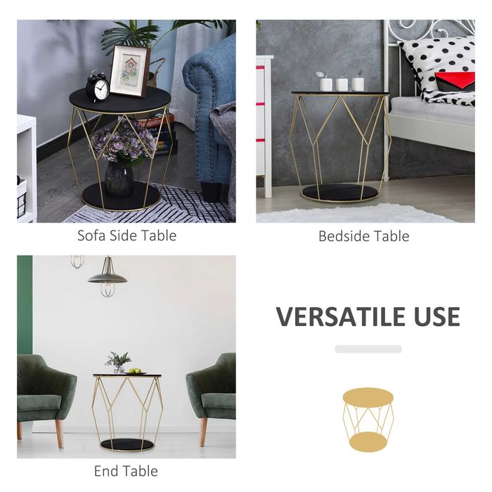 Masuta Rotunda Design Geometric din Metal si MDF Negru si Auriu , HOMCOM
