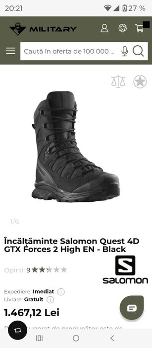Bocanci Salomon Quest 4D GTX Forces 2 High EN Black - Mărimea 44