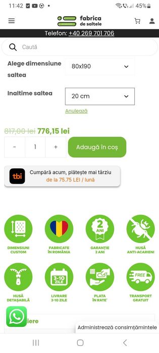 Pat etajat din lemn masiv cu saltele