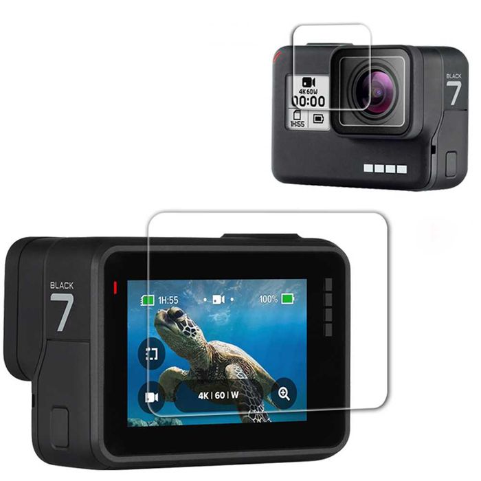 Pachet 2x Folie sticla display obiectiv protectie GoPro 5 6 7 Black