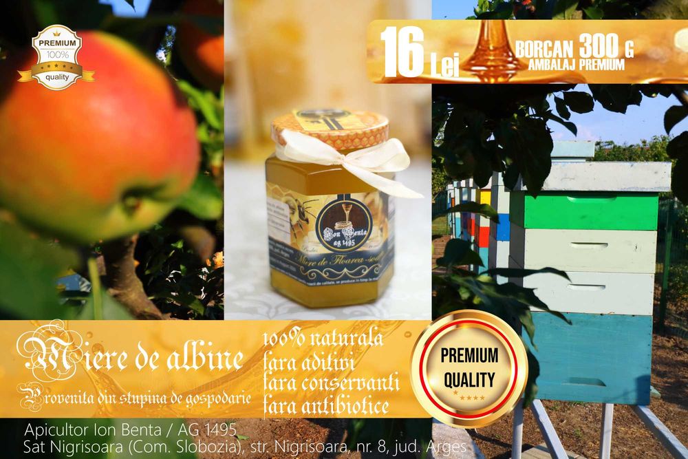 Miere de albine, 100% naturala, produs romanesc, calitate premium