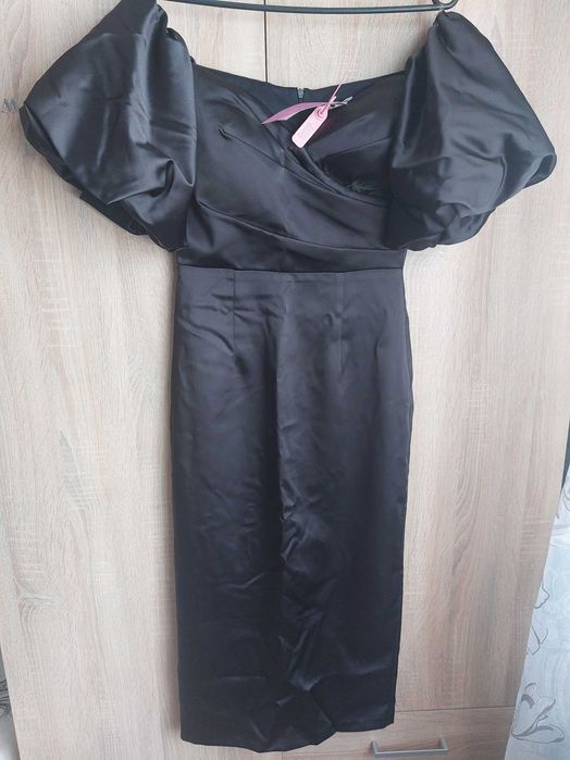 Rochie midi tafta neagra MARISKA BOGAS MĂRIMEA XS-S