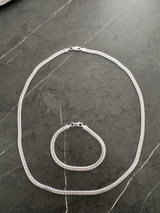 Set Lant si Bratara Argint suflat 925 noi 60 / 20 cm