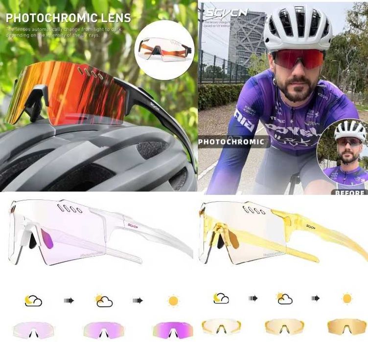 Ochelari ciclism fotocromici rosu albastru albi SCVCN noi diverse culori galben roz  fotocromatice heliomate Photochromic