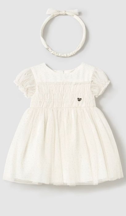 Рокля тюл с къс ръкав Mayoral - С диадема, бяла, 6 м