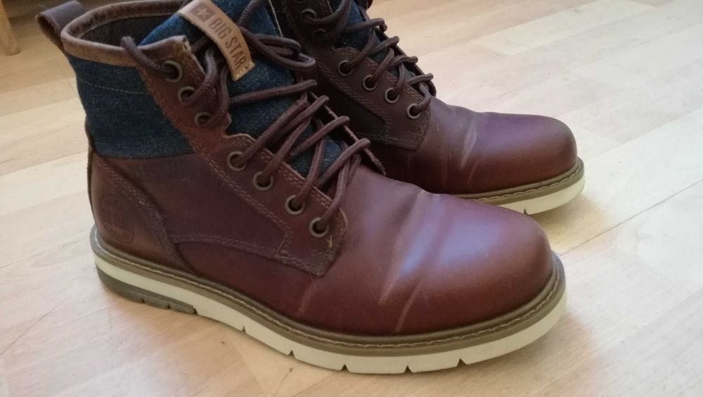 BIG STAR, Ghete din piele nabuc cu insertii din denim, 37 UniSex