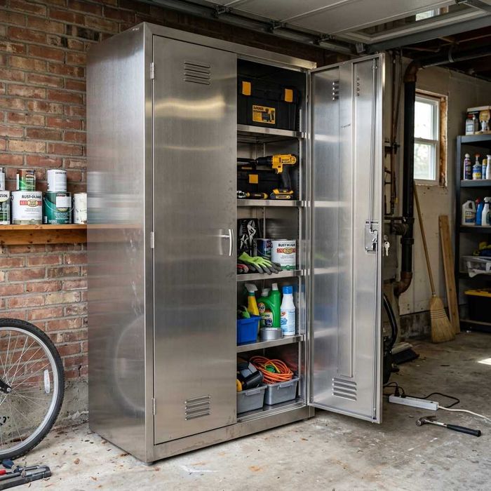 Металлическая тумба из нержавейки Шкаф на балкон Temir shkaf