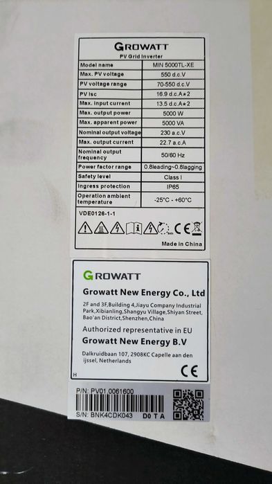Invertor On-Grid Monofazat  5KW Growatt MIN-5000TL-XE