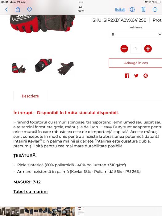 Manusi protectie antitaiere motofierastrau