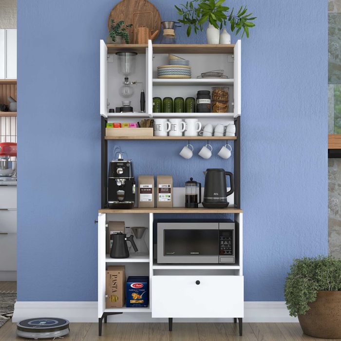 Кухненски шкаф Puzzle-home 3253, ПДЧ, Бял, 90х40х184см