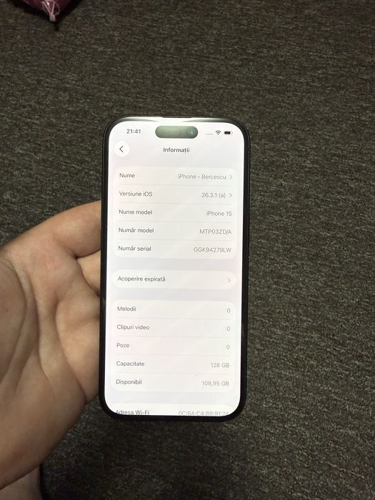 Vand iPhone 15 Black 128GB