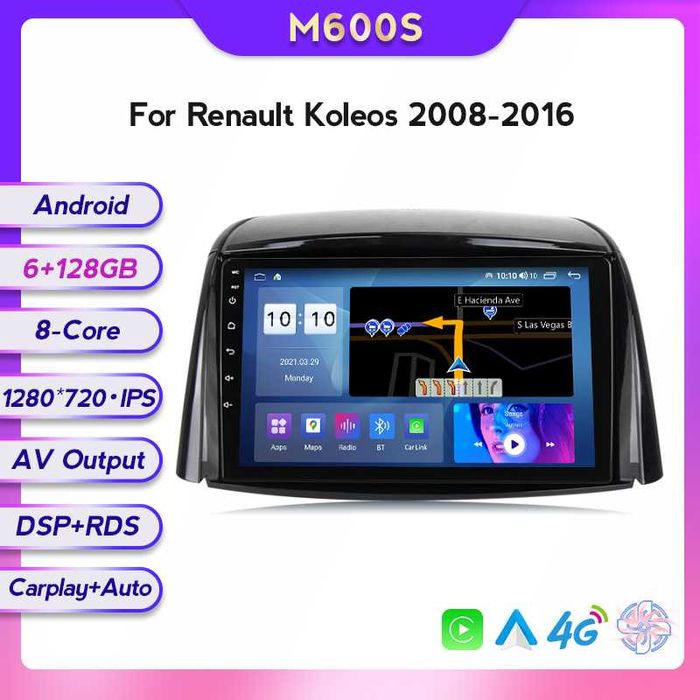 Navigatie Android 14 RENAULT KOLEOS  1/8 Gb Waze CarPlay + CAMERA