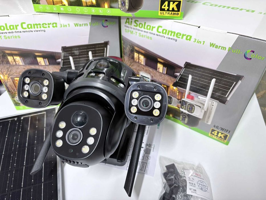 Camera Supraveghere Tripla 4G 16Mp Incarcare Solara + Micro Sd 64gb