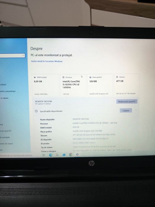 Laptop HP i5 1.60 500 RAM 8 Rom