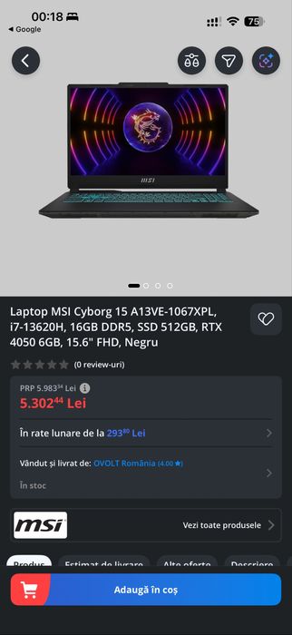 Vand leptopuri noi MSI -Asus -lenovo