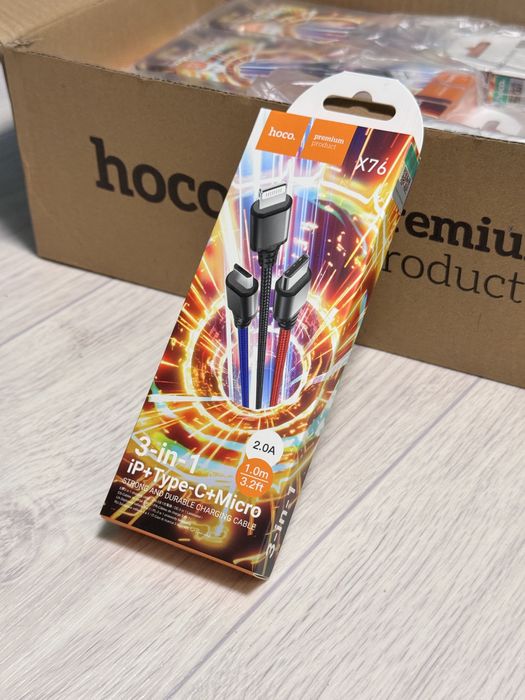 Кабели Hoco 3 в 1 / Lightning + Type-C + Micro-USB / Кабель оптом