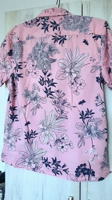 C&A M cămașă bărbat florală roz cu gri slim fit vâscoză bumbac vară casual modern
