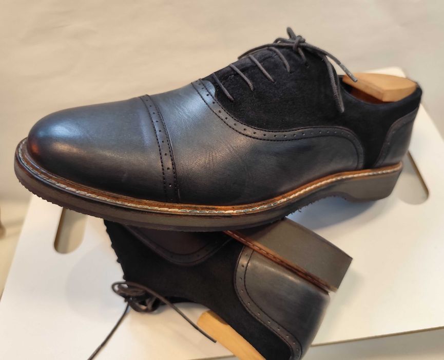 Pantofi oxford 41.5 42 cap toe Dermod piele naturala moale navy