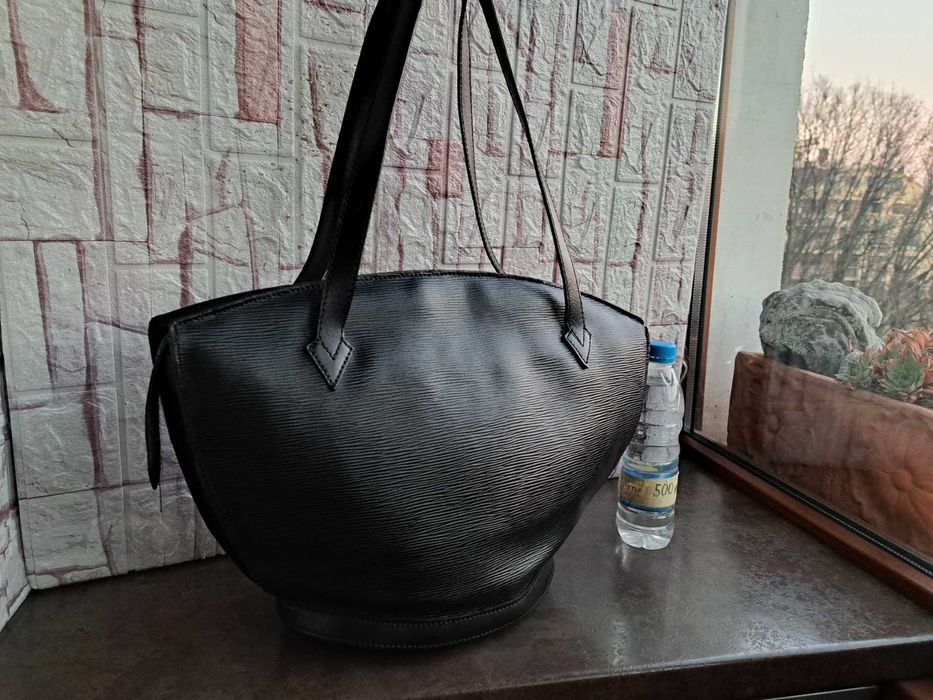 дамска чанта,Louis Vuitton черна кожена чанта-естествена кожа