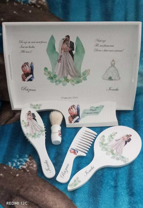 Set pentru mireasa, mire, umerase si oglinda gatit