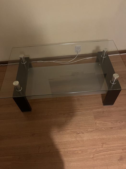Masă de cafea din sticlă, 120 × 69,5 cm, structură neagră și cromată