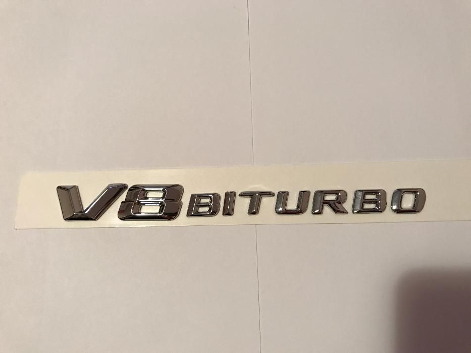 Emblema compatibila Mercedes V8 BITURBO abs aripi  crom/negru