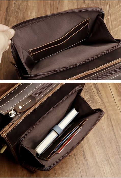 Мъжка луксозна чанта за през рамо•Кафява Crazy Horse кожа -10%Промоция