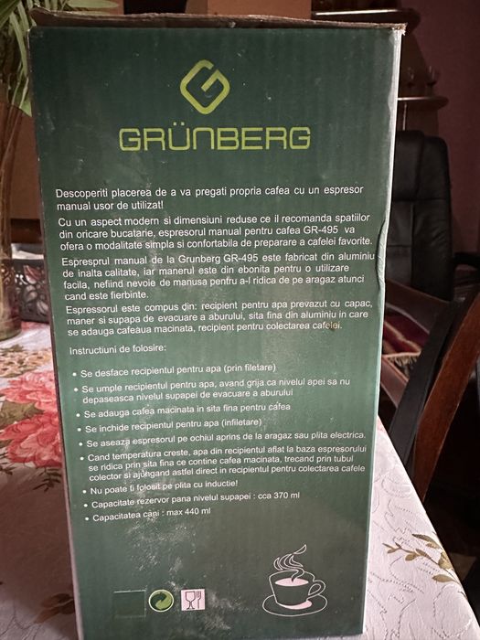 Espressor pentru aragaz Grunberg, Aluminiu, Capacitate 9 cesti