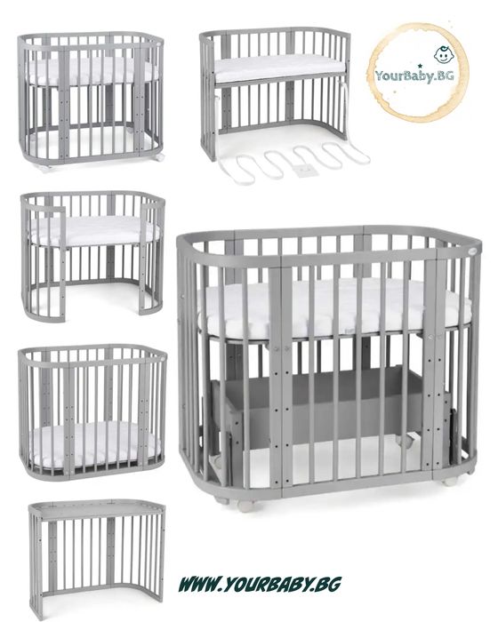 Кошара за Бебе, Детско Легло Смарт 5в1 и Матрак - Цвят Сив
