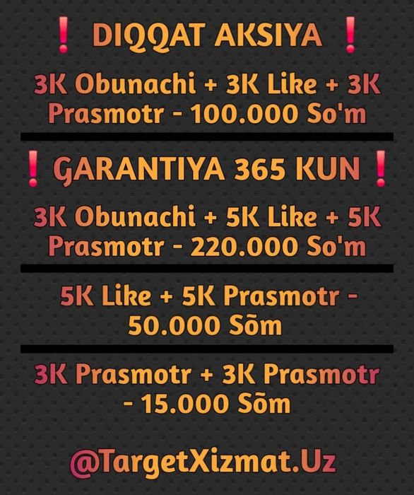 Instagram uchun obunachi like prasmõtr kõpaytiramiz