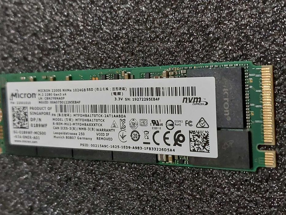 1TB M.2 NVMe Micron 2200S, PCIe 3.0 (НОВ)