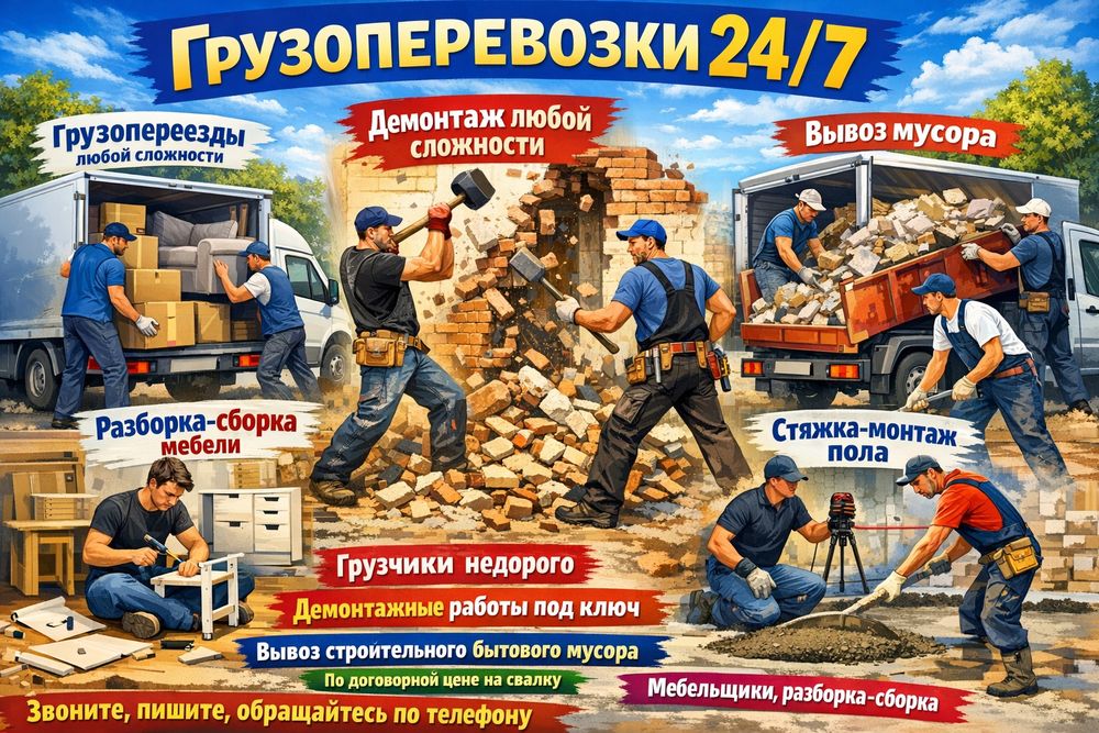 Грузчики 24 на 7 Газель,Вывоз мусора.