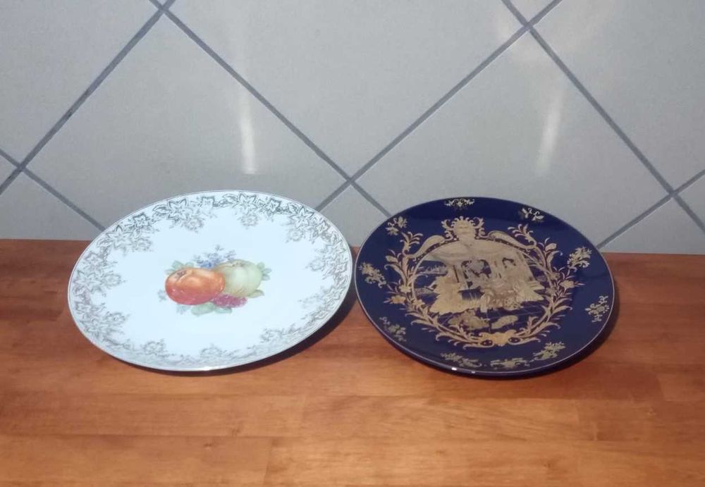 Două platouri  porțelan pictate manual – Bavaria & albastru cobalt